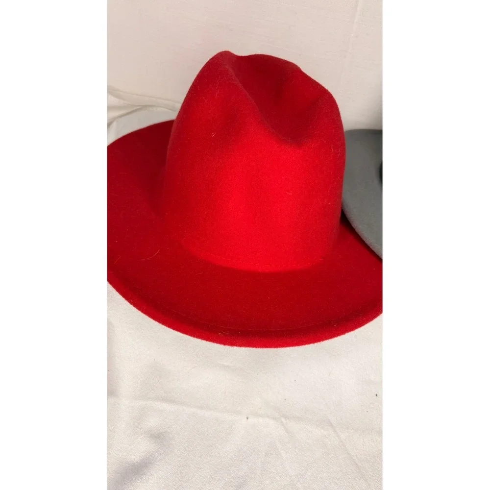 Bundle 2 Wide Brim Fedora Hats Red Blue Grey Adjustable Cotton Blend Unisex